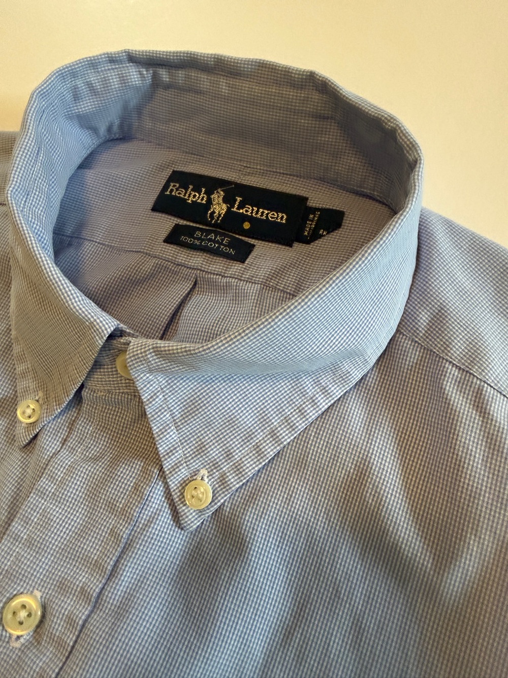 Ralph Lauren Blake Men’s Large Blue Micro Check Button Down Cotton Shirt